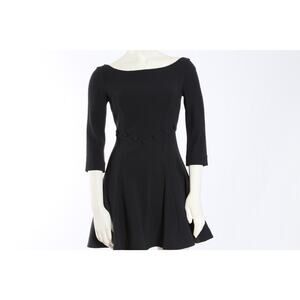 RACHEL ZOE Black Wool 3/4 Sleeve Boat Neck Mini Dress Size 0